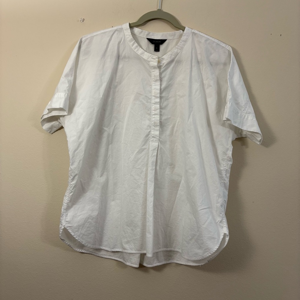 Women's J.Crew White Cotton Top Buttons Cottagecore Cuffed Tunic Top Size XL